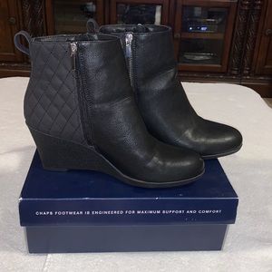 Chaps black leather wedge boots size 8
